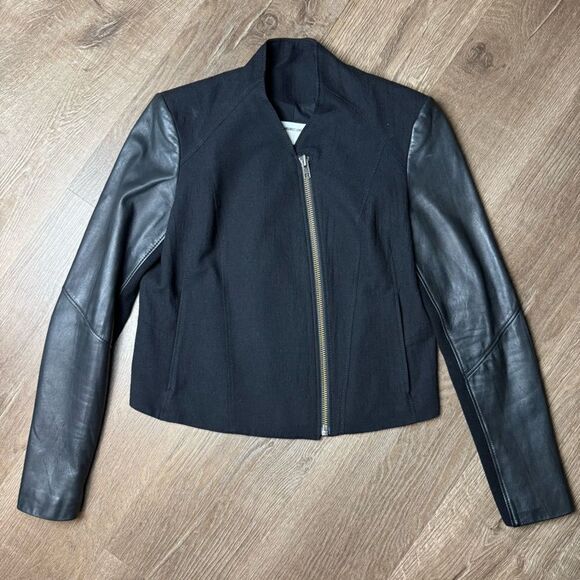 Helmut Lang | Lamb Leather and Wool Eon Biker Jacket - Picture 4 of 12